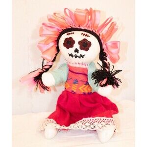 Mexican Rag Doll Folk Art Lele Maria Like Plush Toy Handmade Vtg 11.5" Colorful